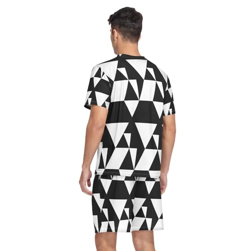 Men's Pajama Set Triangle Background Short Sleeve with Shorts Pockets Sleepwear Set Summer Loungewear2