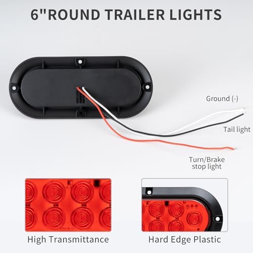 15.2cm(6인치) 타원형 레드 LED 트레일러 후미등, 10개의 LED 표면 장착 스톱 턴 브레이크 후미등, 12V DC 저휘도, 트럭 RV 보트 트레일러 버스용 방수 (레드 2개) — 사진 4
