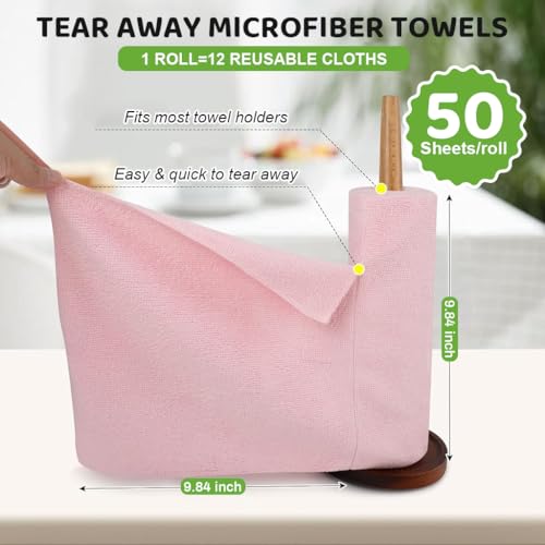 Image of HASTHIP 50 Pack Microfiber Cleaning Cloth Pre-Cut Tear Away Microfiber Cleaning Cloth Roll Cleaning Cloths and Wipes Dusting Cloth Highly Absorbent Reusable Multipurpose Cleaning Cloth Roll 25x25cm