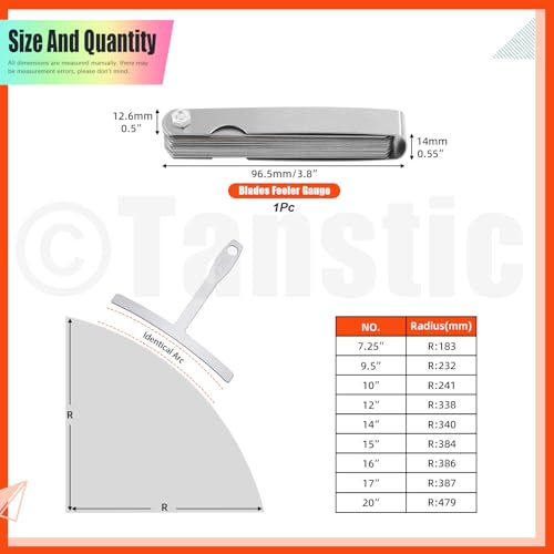 Tanstic 10Pcs Understring Radius Gauge und 32 Blades Feeler Gauge Kit, Gitarre Radius Gauge Luthier Tools für Gitarre Bass Brücke Sattel Anpassungen