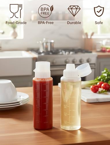 NiHome 12 OZ Condiment Squeeze Bottles (2-Pack), Leakproof BPA-Free Plastic Condiment Dispensers - For Dessert Decorating, Baking, Sauces, Oil, Syrup, Ketchup & More
