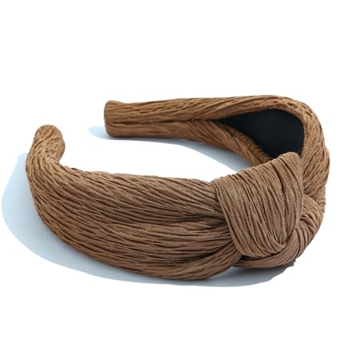 Culheite Top Knot Headband For Women Non-Slip Pleated Retro Brown Headband Vintage Solid Fashion Hair Accessories Holiday Gifts thumb #2