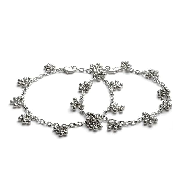 Frixty Accessories Anklet Oxidised Silver Anklets Oxidised Ghunghru Payal Adjustable Closure Payal For Women and Girls Ghungrus Anklets Latest Traditional Payal1 PAIR Oxidised Silver Black Polish for Women and Girls. {026}-image-16