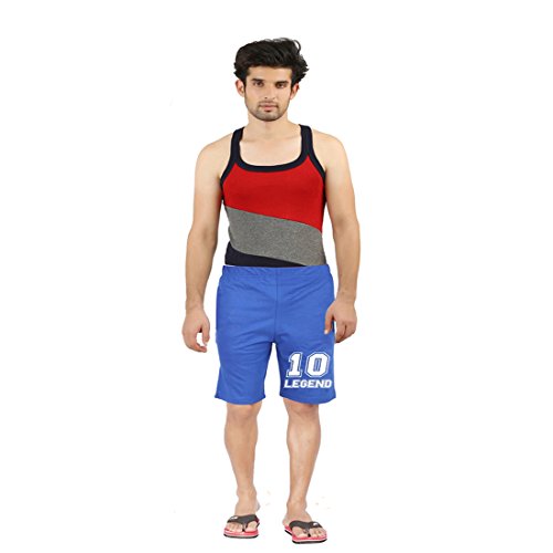 Image of Men's Graphic Printed Cotton Royal Blue Shorts (Pack of 1)