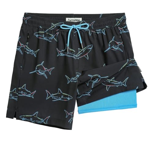 Mens Swim Trunks with Compression Liner Stretch 7