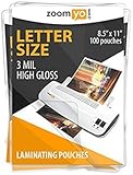 Zoomyo Laminating Sheets Letter Size 8.9 x 11.4 inches, 3 mil thick, gloss - 100 sheets per pack