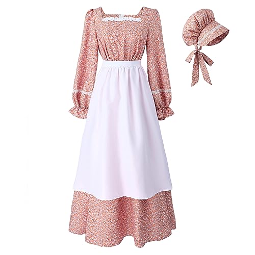 LTAKK Colonial Dress Women Prairie Pioneer Costume, Morandi Red, XXL