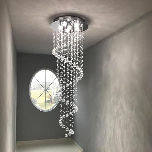 Image of Modern Contemporary Swirl Chandelier Lighting for Foyer Dining Room Kitchen Chandelier Fixture Ceiling Light Rain Drop with All Crystal Balls D20'' X H61'' of CRYSTOP