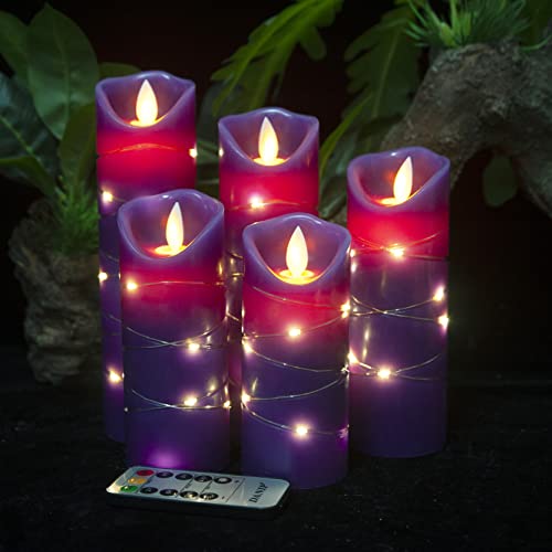 DANIP Violette flammenlose Kerze, integrierte Sternschnur, 5 LED-Kerzen, 11-Tasten-Fernbedienung, 24-Stunden-Timer (lila) Cover