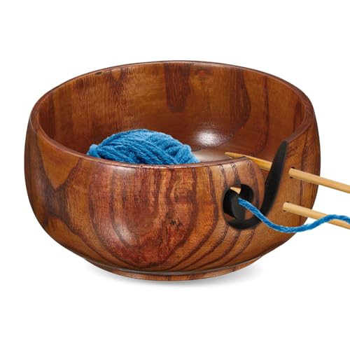Image of YOKIVE Wooden Yarn Bowls for Crochet Bamboo Yarn Knitting Bowl for Mother Grandma Women Lover, 6.3 inch x 3 inch