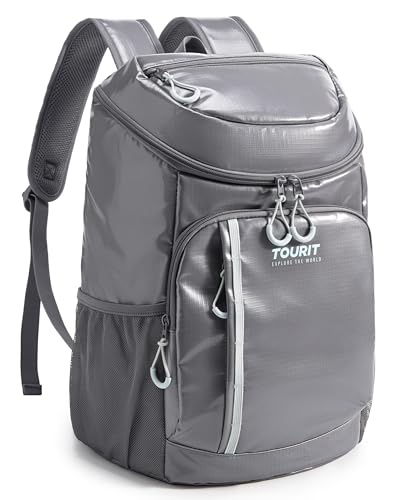 Image of TOURIT Backpack Cooler Insulated, Lightweight Leak Proof Travel Cooler Bag, Soft Waterproof Cooler Backpack for Men Women, Camping Hiking Beach Travel Picnic, Light Gray 30 Cans