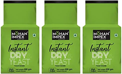Mohan Impex Instant Dry Yeast 500g [Pack of 3] | Fast-Acting Yeast for Bread, Pizza Dough & Baking | Quick Rise, Gluten-Free, Easy-to-Use Powder for Perfect Results