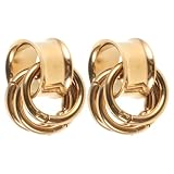 OUNONA 2 dilatadores de oreja de acero inoxidable con aros dorados - Tapones hipoalergénicos para dilatar las orejas - Accesorio clásico para pendientes de dilatación para mujer