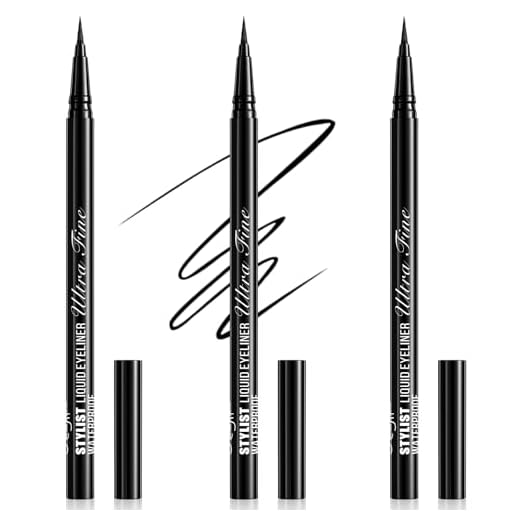Stylish Ultra-precise Waterproof Liquid Eyeliner - Long Lasting & Smudgeproof Eye Liner with Ultra Fine Felt Tip, Ophthalmologist-Tested, Gentle for Sensitive Eyes, Vegan- Black(Pack of 3)