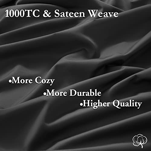 Lbro2M 100% Egyptian Cotton 1000 Thread Count Full Size Sheets Set,Bed Sheet 4 Piece Sets,16 Inches Deep Pocket,Bedding Super Soft Breathable,Sateen Weave Long Staple,All Season,Black #TOP3