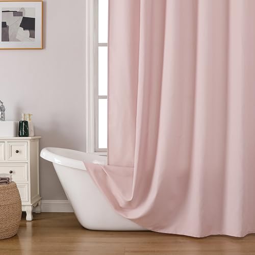 OVZME Zora 96 Inch Shower Curtain Set with 12 Plastic Hooks, Plain Fabric Shower Curtain for Bathroom - Extra Long Shower Curtain, Water Resistance, Machine Washable Soft Cloth, 72WX96L, Blush Pink by OVZME - Used condition - Image 3