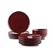 Amazon Basics, servizio di piatti, in grès, da 18 pezzi, colore Rosso carminio, per 6 persone