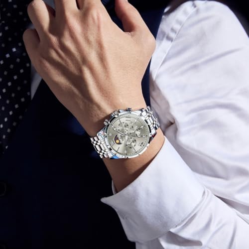 Image of OLEVS Watches for Men Analog Quartz Original Branded Mens Watch Chronograph Stainless Steel Chain 3ATM Waterproof Wrist Watch for Men