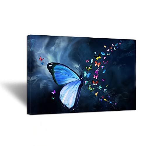 Ihappywall Large Blue Butterfly Canvas Wall Art Colorful Abstract Butterflies Picture Painting On Canvas For Living Room Bedroom Stretched And Framed Ready To Hang 24X36Inch #TOP19