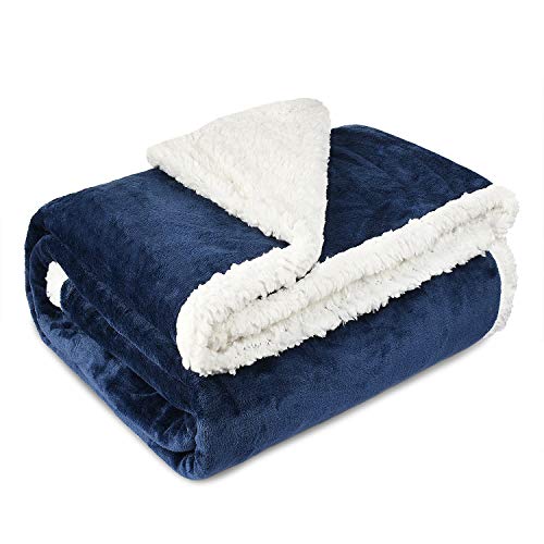 Catalonia Navy Blue Sherpa Fleece Throw Blanket, Super Soft Mink Plush Couch Blanket, Tv Bed Fuzzy Blanket, Fluffy Comfy Warm Heavy Throws, Comfort Caring Gift, 50X60 Inch #TOP4