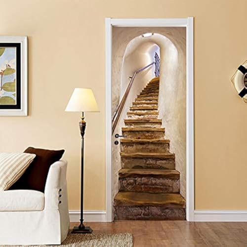 KACOLOR 3D Stairs Art Door Sticker for Bedroom Livingroom Bathroom, 2PCS Wall Decal Self-Adhesive Waterproof Removable Door Murals Wallpaper Home Decoration (Stairs)