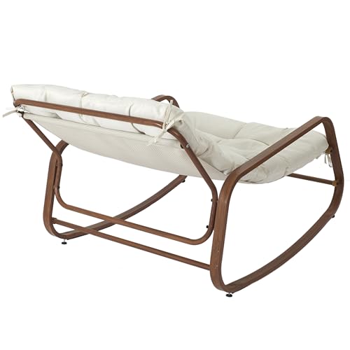 HOME DECO FACTORY - HDO7309 Sillón Mecedora Miami Blanco Imitación Madera, Mobiliario de Exterior, 92x69x130 cm, Altura de Asiento 46 cm, Beige Marrón - imagen 8