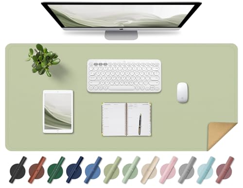 Leather Desk Pad, Office Desk Mat, Non-Slip Large Mouse Pad, Waterproof Desk Protector Mat, Computer and Laptop Mat for Desk, Desk Desktop Mat for Writing, Desk Blotter Pads Decor (Matcha, 80x40CM)