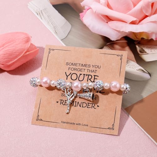 Cheer Bracelet with Encouragement Card, Positive Cheerleading Beaded Charm Bracelet with Rhinestones Beads Jewelry Gifts for Cheer Team Cheerleader