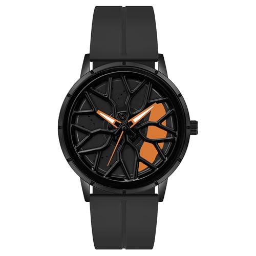 Image of PAPIO Modern Men's Wristwatch with Unique Design Rotating Dial Black Color Silicone Band (MN 256)