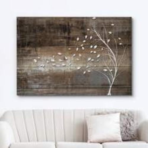 Toile silhouette d'arbre blanc 70x90cm avec cadre interne effet bois vintage - 3