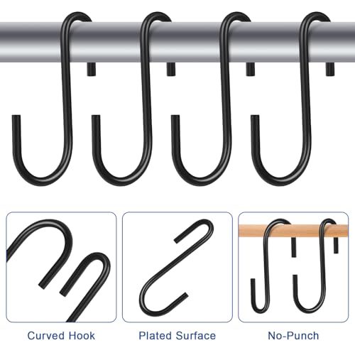 MIHURO 24 Stück S Haken Zum Einhängen Schwarz S Haken Schwarz, Mehrzweck Küchenhaken Kleine Aufhängehaken, Langlebige Haken Für Kleiderstange für Küche, Bad, Schlafzimmer und Büro