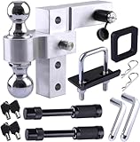 Adjustable Trailer Drop Hitch 6 Inch Fits 2 Inch Receiver 2' 2-5/16' Dual Ball Mount with Double Pins and Locks Tightener Silencer Pad Silver