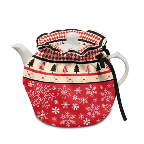 XYZCANDO Tea Cozy Christmas Tea Pot Dust Cover Insulated Tea Kettle Covers Durable Breakfast Warmer Extra Thick Kitchen Party Accessory, Snowflake&Xmas Tree Pattern