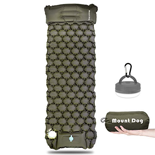 MOUNTDOG Camping Sleeping Pad Mat with LED Camping Lantern, Ultralight Inflatable Backpacking Pad Air Mattress for Camp Hiking Traveling Tent, Camping Lamps with 5 Light Modes, Handle & Carabiner