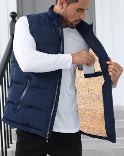 Image of TUVEKE Men's Puffer Vest Sherpa Lined Outdoor Zipper Fleece Vest Warm Sleeveless Men Winter Jackets Water-Resistant M-3XL