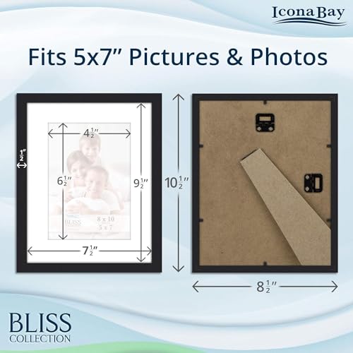Icona Bay, 10x8 Black Picture Frame with Removable Mat for 7x5 Photo, Modern Style Engineered Wood Frame - Image 2