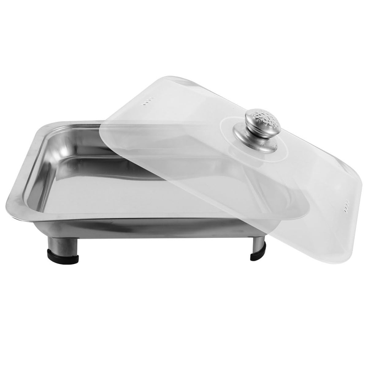 Plateau de service buffet rectangulaire en acier inoxydable argenté pour traiteur