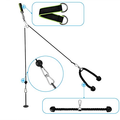 PELLOR Pulley Cable Machine Professional Muscle Strength Fitness Equipment Forearm Wrist Roller Training for LAT Pulldowns, Biceps Curl, Triceps Extensions Workout Straight Curved