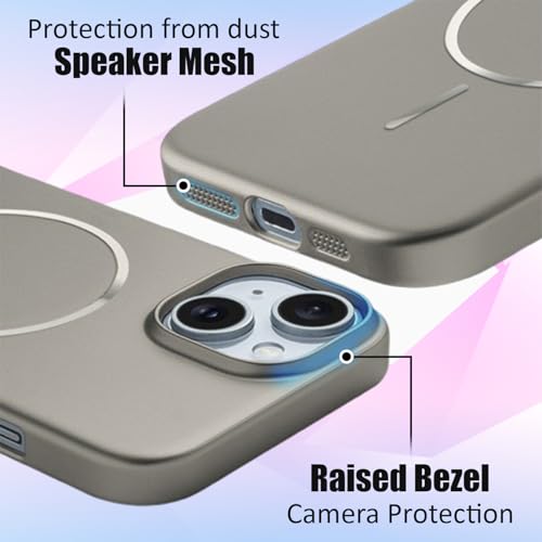 Image of AIBEX Ultra-Thin Mag-Saf Back Cover Case Compatible with iPhone 15| Slim Fit Scratch-Resistant Matte | Magnetic Wireless Charging | Microfibre Lining | Camera Protection (PC Material) - Titanium