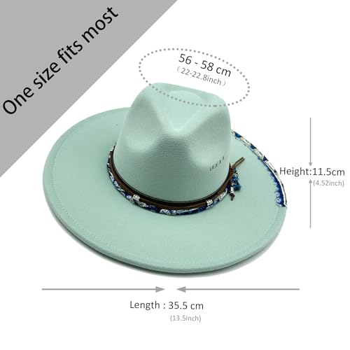 Wotfim Big Wide Brim Fedora Hat For Women Man Felt Panama Hat With Band Western Outdoor Hat-Blue thumb #2