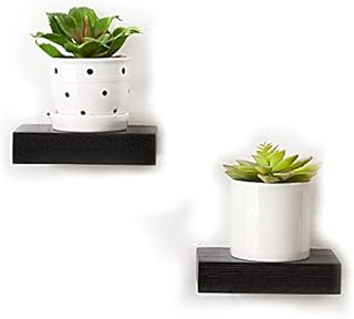 INMAN Small Oak Floating Shelves 2PC Wooden Mini Wall Mounted Shelf for Decor Plant, Little Black Display Shelf for Living Room Bedroom Bathroom