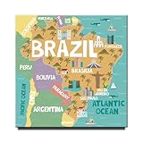 Brazil Map Fridge Magnet Square Locker Magnet Rio De Janeiro Travel Souvenir Sao Paulo
