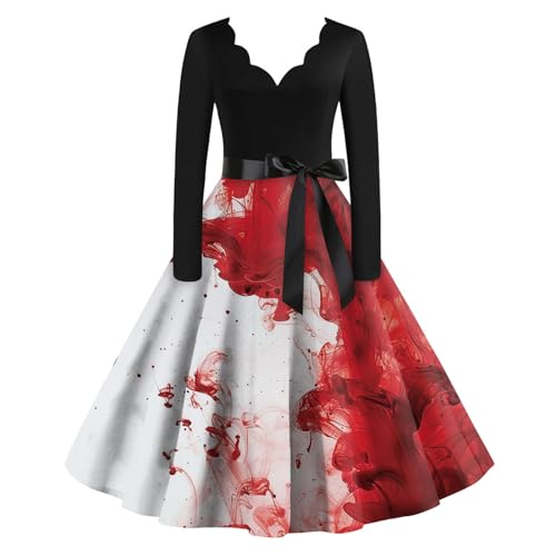 OIOLOYJM Sexy Plus Size Halloween Costumes Woman 2025 Long Sleeve V Neck Printed Gothic Retro Formal Party Dresses for Women