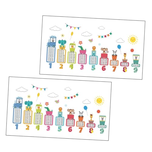 TOBBOMEY 2 Sätze Multiplikationstabelle Wandtattoos mit Niedlichen Tieren PVC Wandsticker Kinderzimmer Dekoration Langlebige Leicht Anzubringende Lernaufkleber für Kindergarten und Zuhause