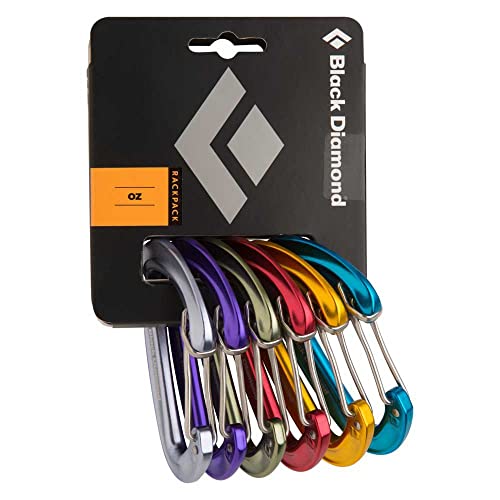Black Diamond OZ Rackpack 6-Pack Set of Rock Climbing Wiregate Carabiners for Mountaineering, Camping, Hammock, Outdoors, Blue/Gray/Purple/Green/Red/Yellow