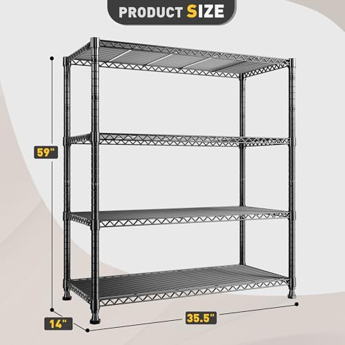 REIBII Wire Shelving Unit Storage Shelves Metal Shelves Heavy Duty Shelving Adjustable Garage Storage Wire Shelf Pantry Shelves for Bedroom Kitchen Rack 35.5\'\'W x 14\'\'D x 59\'\'H
