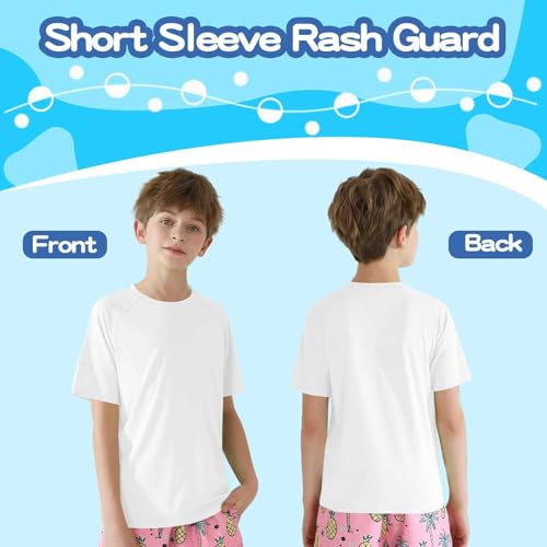 Youth Kids Rash Guard Shirts UPF 50+ Rash Short Sleeve Dry Fit Athletic Shirts T Shirt Running Workout Gym Swim Active Tee4