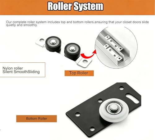 Kit de Herrajes para Puerta Corredera de Gabinete, Riel de Aluminio con Rodillos de Nylon, Sistema de Riel Doble para Puerta Interior, Patio, Ducha y Puerta Corredera (Blanco, 40in/101.6cm) miniatura 6
