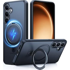 TORRAS Magnetic Stand for Samsung Galaxy S25 Case, [Compatible with MagSafe] [Military Grade Drop Tested] Shockproof Ring Translucent Slim Protective Phone Case for S25 Case Ostand, Black Bl