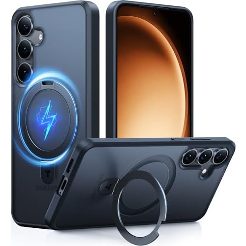 TORRAS Magnetic Stand for Samsung Galaxy S25 Case, [Compatible with MagSafe] [Military Grade Drop Tested] Shockproof Ring Translucent Slim Protective